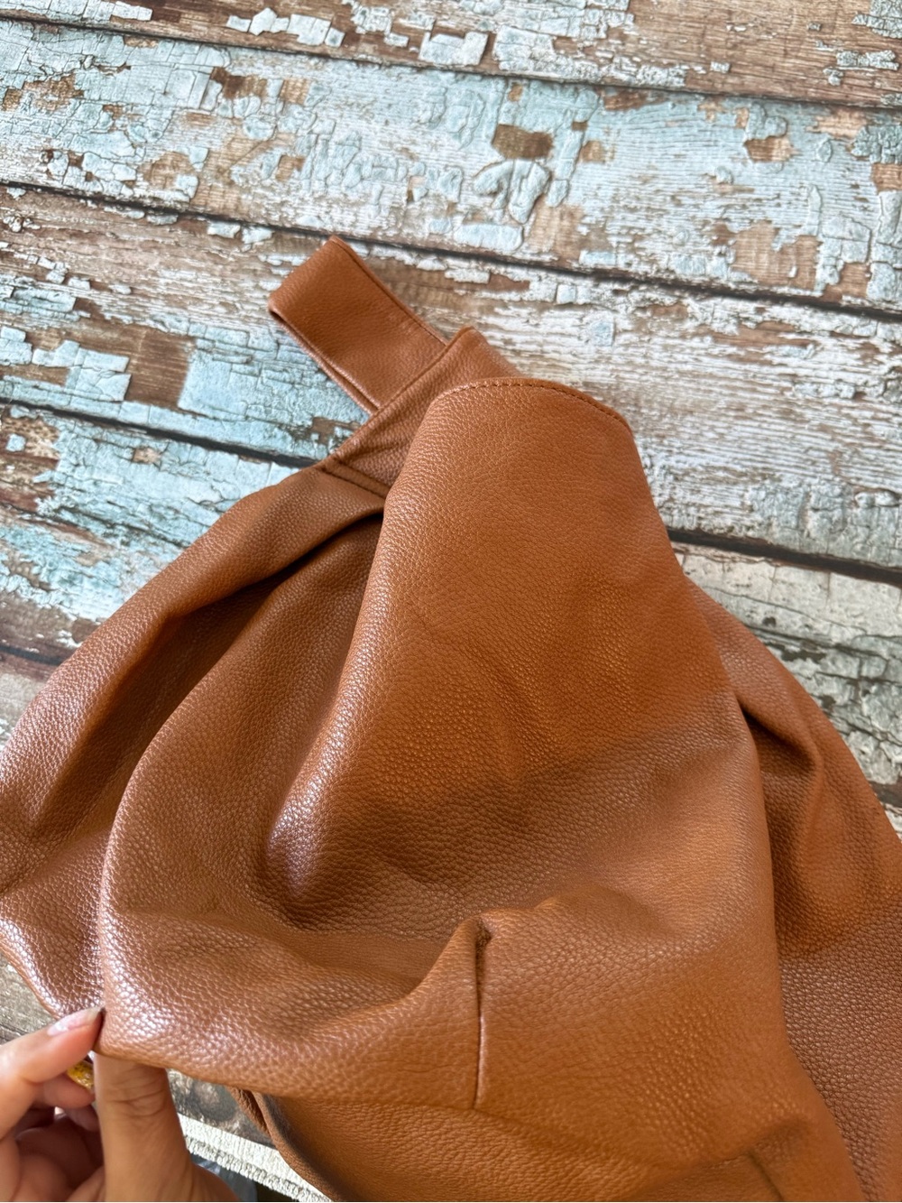 The Drop Stylish Knot-Handle  Viscose Hand Bag - Cognac Brown Perfect for Fall - Picture 2 of 8